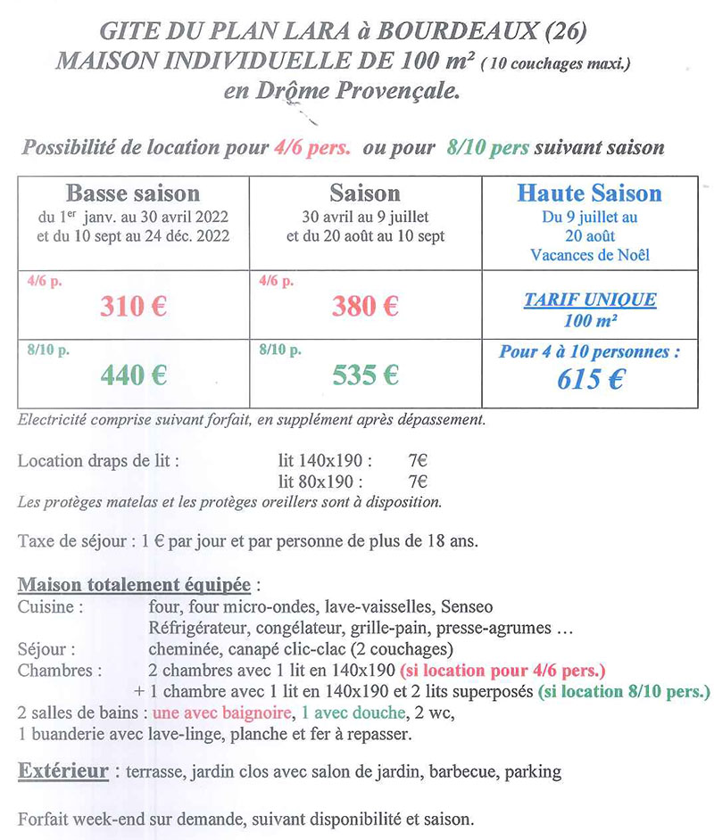 tarif 2022